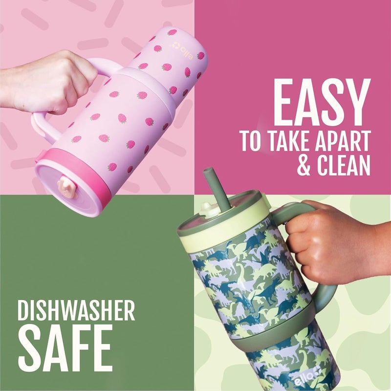 Ello كوب أطفال من الفولاذ المقاوم للصدأ سعة 18 أونصة من أواسي مع مقبض وقشة قابلة للسحب، 100% مقاوم للتسرب، معزول بجدار مزدوج، زجاجة ماء للأطفال للمدرسة، خالية من BPA، آمنة للغسل في غسالة الصحون، أفوكادو - Image 5